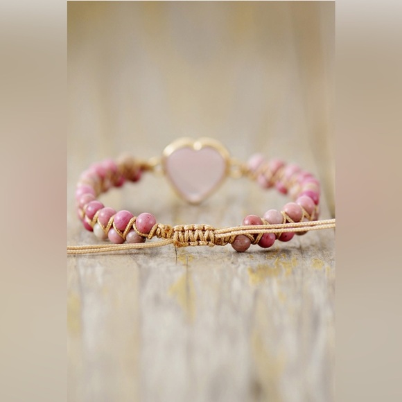 Rose Quartz Heart Beaded Bracelet - Picture 4 of 4